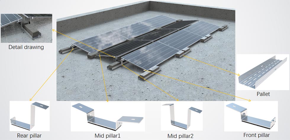 Aluminum Ballasted Solar Flat Roof Mount